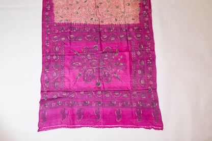Gulmohar~ Amber & Sand-Shaded Pure Tussar Silk Saree with Hand Kantha Embroidery – A Timeless Weave from Bengal