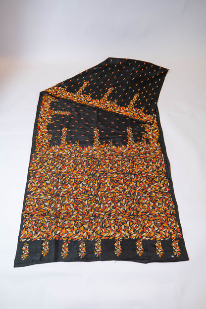 Amaltaas~ Midnight Blue Pure Bangalore Silk Saree with Reverse Kantha Hand Embroidery – A Contemporary Take on a Bengal Classic