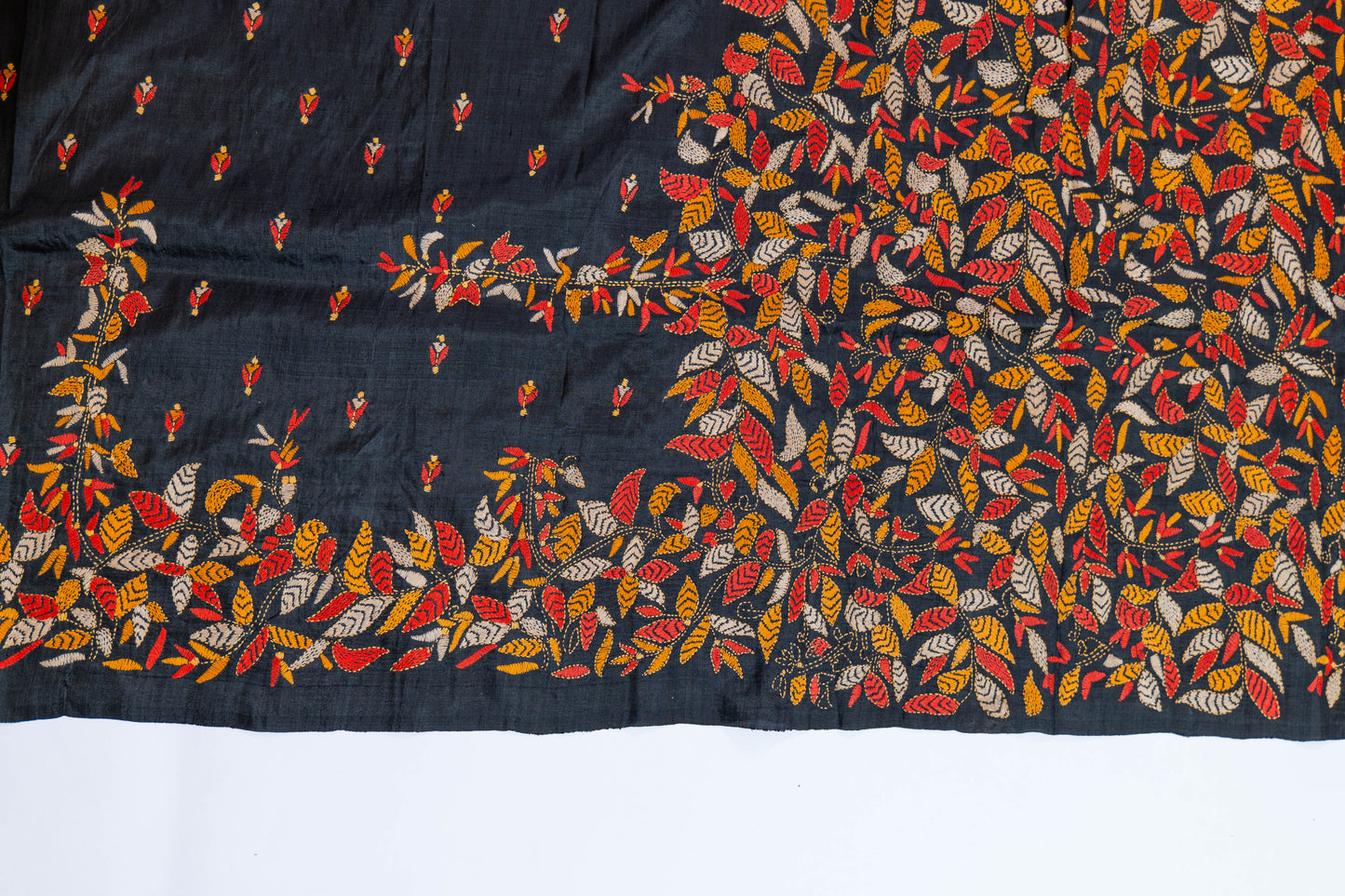 Amaltaas~ Midnight Blue Pure Bangalore Silk Saree with Reverse Kantha Hand Embroidery – A Contemporary Take on a Bengal Classic