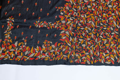Amaltaas~ Midnight Blue Pure Bangalore Silk Saree with Reverse Kantha Hand Embroidery – A Contemporary Take on a Bengal Classic