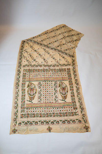 Chhuimui~ Natural Beige Pure Tussar Silk Saree with Hand Kantha Embroidery – A Classic from Bengal’s Looms
