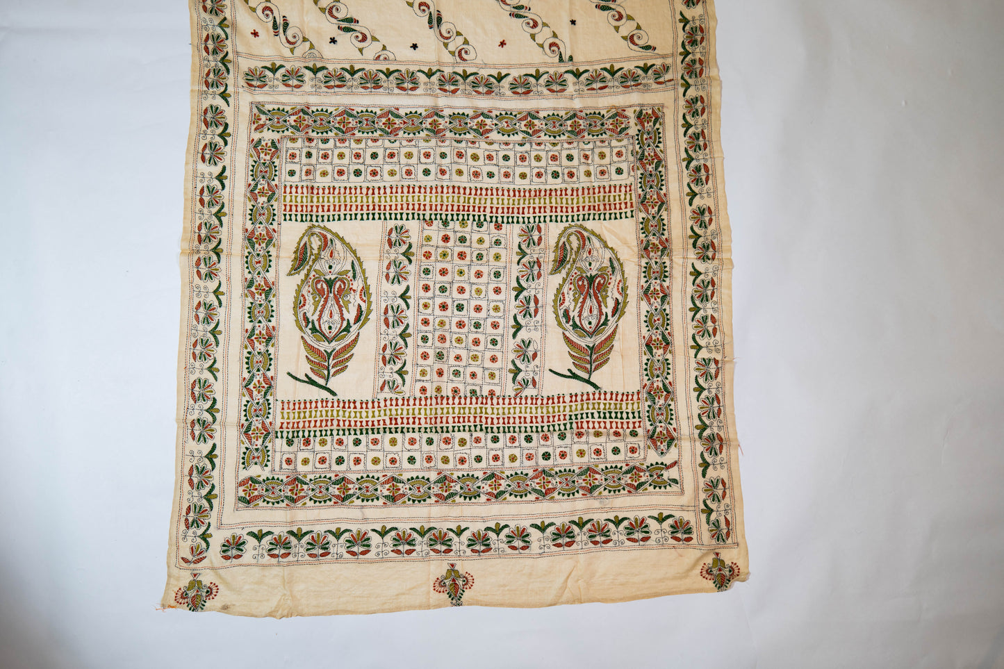 Chhuimui~ Natural Beige Pure Tussar Silk Saree with Hand Kantha Embroidery – A Classic from Bengal’s Looms