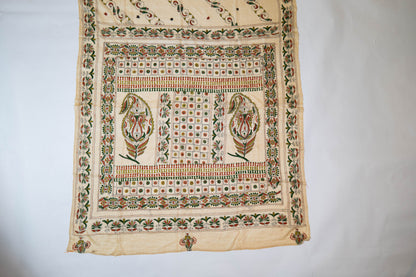 Chhuimui~ Natural Beige Pure Tussar Silk Saree with Hand Kantha Embroidery – A Classic from Bengal’s Looms