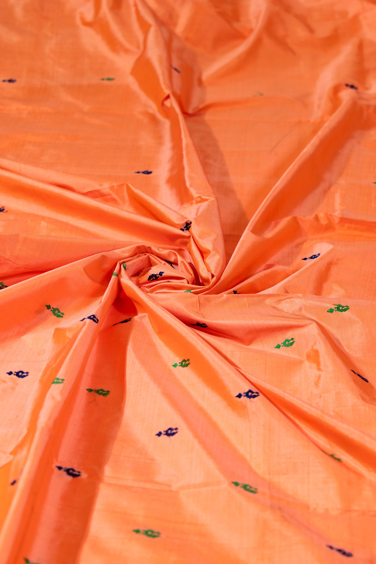 Naagchampa~ Peach Pure Silk Dharmavaram Saree with Navy Blue Borders – A Regal Weave from Andhra Pradesh
