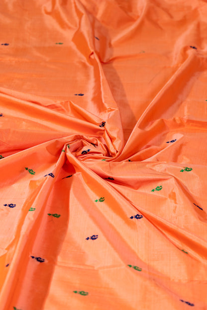 Naagchampa~ Peach Pure Silk Dharmavaram Saree with Navy Blue Borders – A Regal Weave from Andhra Pradesh