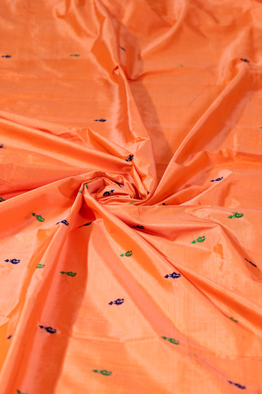 Naagchampa~ Peach Pure Silk Dharmavaram Saree with Navy Blue Borders – A Regal Weave from Andhra Pradesh