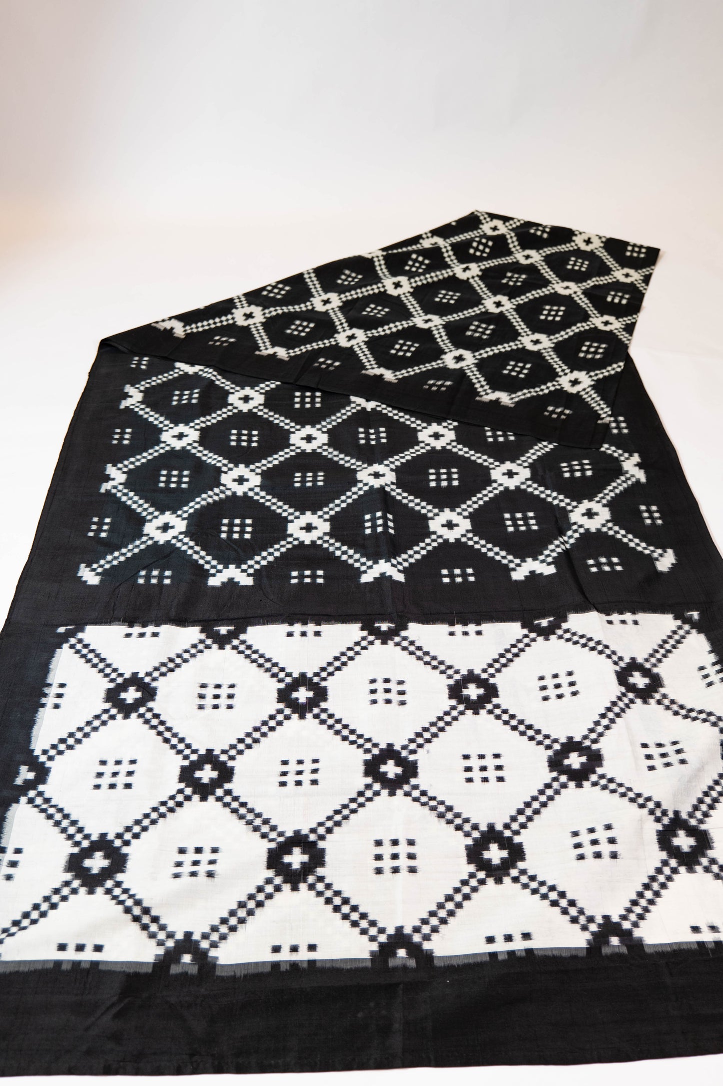 Mogra~ Double Ikat Pure Silk Telia Rumal Saree – A Rare Masterpiece from Telangana’s Looms