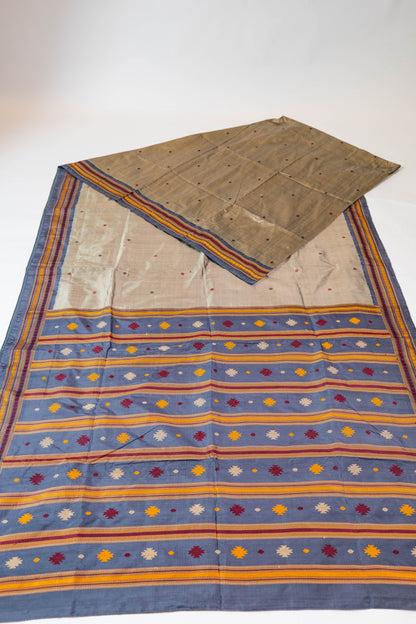 Guletura~ Steel Grey Pure Silk Saree with Elaborate Woven Palla – A Handloom Treasure from Odisha