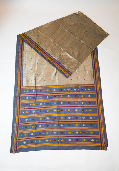 Guletura~ Steel Grey Pure Silk Saree with Elaborate Woven Palla – A Handloom Treasure from Odisha