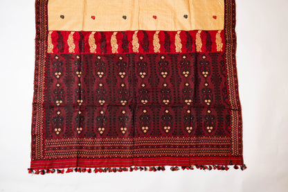 Chandan~ Sandalwood & Garnet Assam Mulberry Silk Saree – A Refined Weave from the Northeast