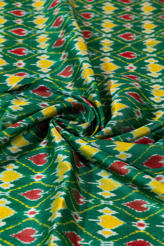 Gulmehendi~ Red & Green Pure Silk Pochampally Saree – A Vibrant Ikkat Weave from Telangana