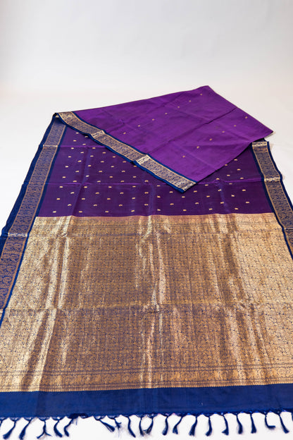 Laajwanti~ Dark Purple & Navy Blue Pure Silk Kanjivaram Saree – Royal Weave from Tamil Nadu