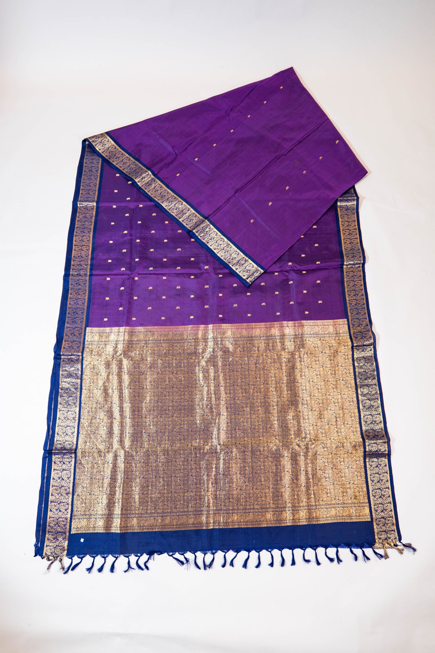 Laajwanti~ Dark Purple & Navy Blue Pure Silk Kanjivaram Saree – Royal Weave from Tamil Nadu