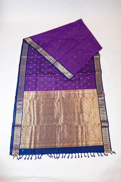 Laajwanti~ Dark Purple & Navy Blue Pure Silk Kanjivaram Saree – Royal Weave from Tamil Nadu