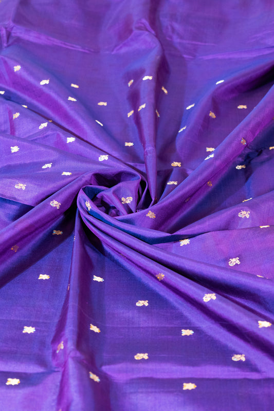Laajwanti~ Dark Purple & Navy Blue Pure Silk Kanjivaram Saree – Royal Weave from Tamil Nadu