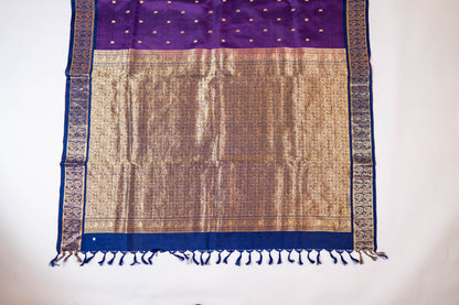 Laajwanti~ Dark Purple & Navy Blue Pure Silk Kanjivaram Saree – Royal Weave from Tamil Nadu