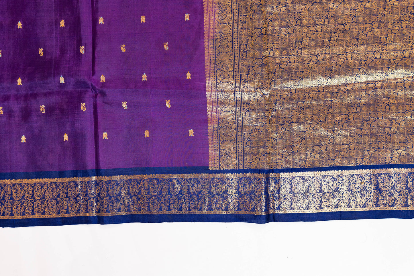 Laajwanti~ Dark Purple & Navy Blue Pure Silk Kanjivaram Saree – Royal Weave from Tamil Nadu