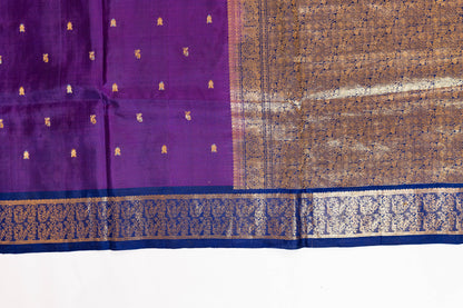 Laajwanti~ Dark Purple & Navy Blue Pure Silk Kanjivaram Saree – Royal Weave from Tamil Nadu