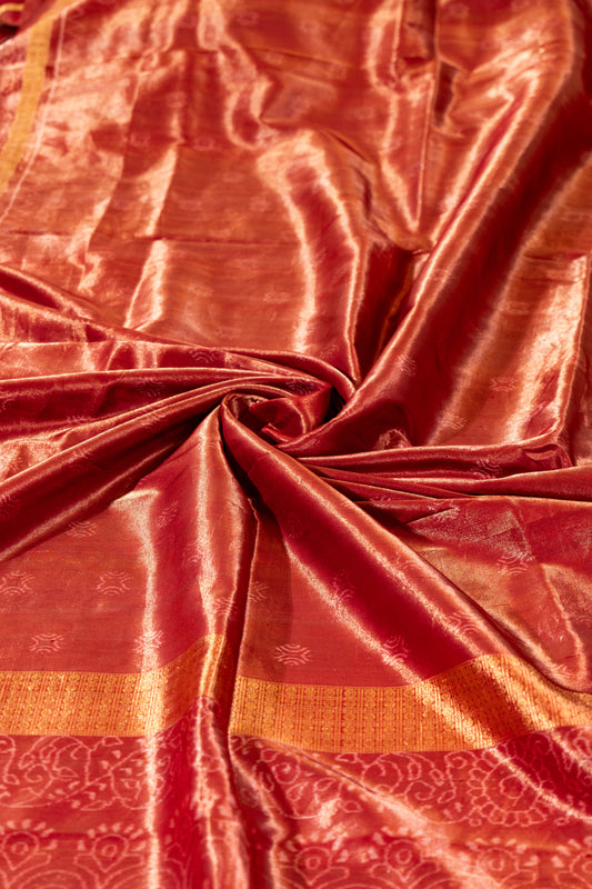 Champa~ Gold-Toned Tissue Sambalpuri Saree – Handwoven Elegance from Odisha