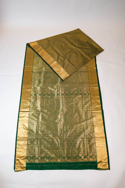 Kaner~ Forest Green Pure Silk Brocade Kanjivaram Saree – Handwoven Grandeur from Tamil Nadu