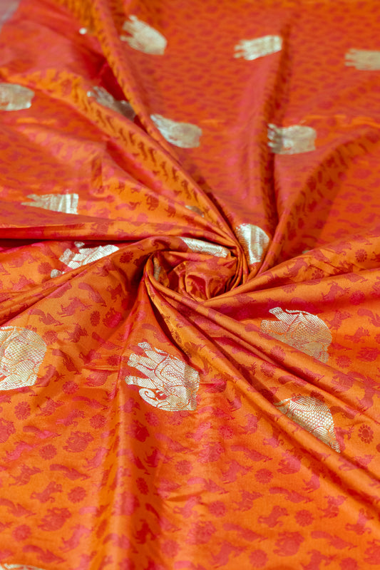 Gulmohar~ Pure Silk Vanasingaram Kanjivaram Saree – Animal Motif Weave from Tamil Nad