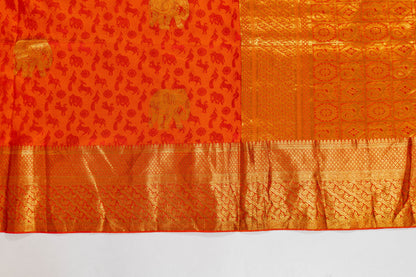 Gulmohar~ Pure Silk Vanasingaram Kanjivaram Saree – Animal Motif Weave from Tamil Nad