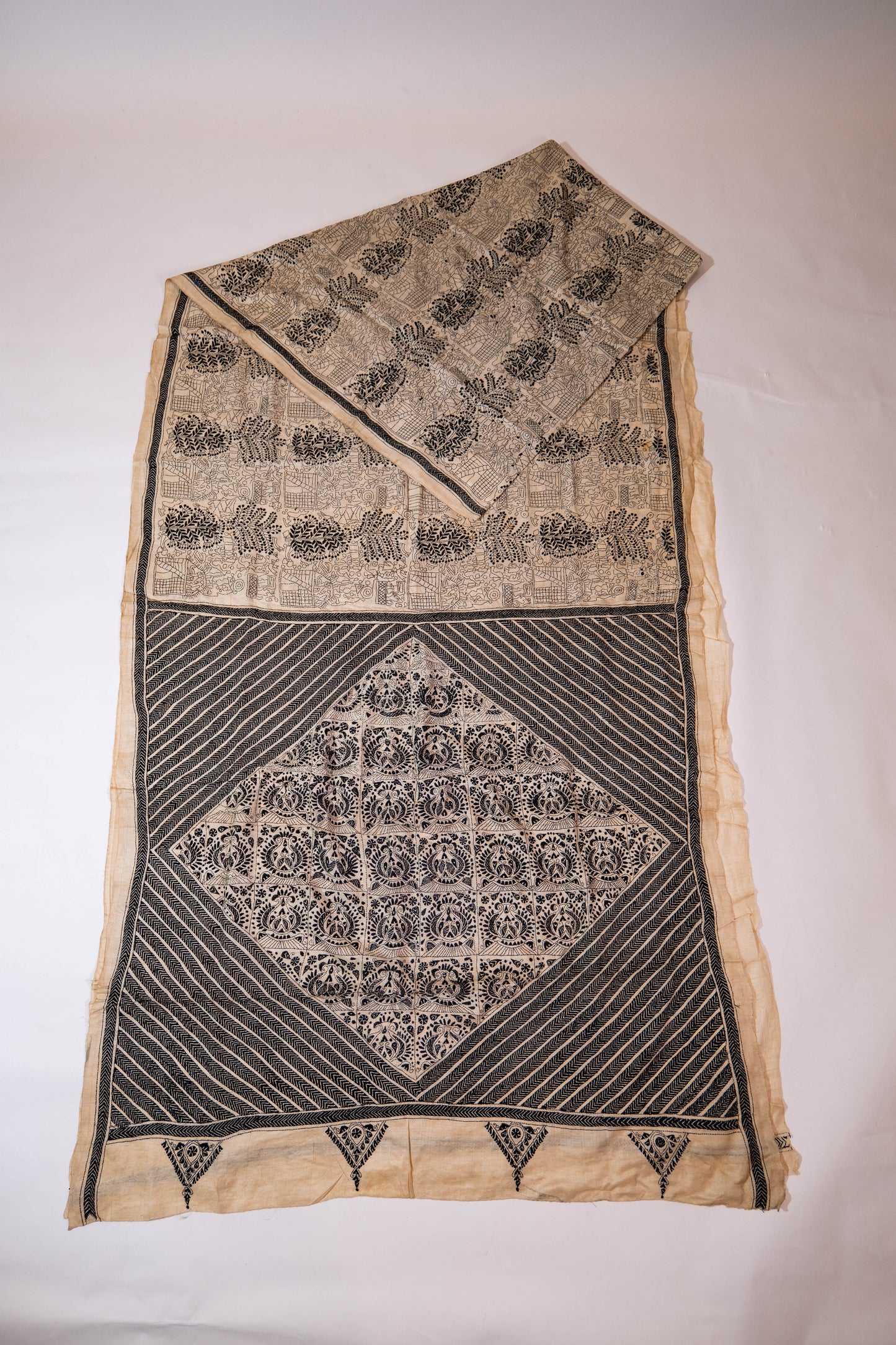 Gulbahar~ Pure Tussar Silk Saree with Monotone Thread Kantha Embroidery – Handcrafted Elegance from Bengal