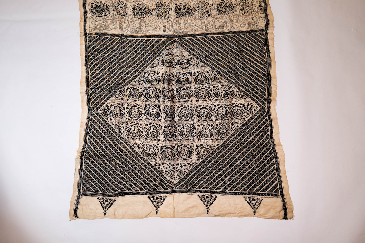 Gulbahar~ Pure Tussar Silk Saree with Monotone Thread Kantha Embroidery – Handcrafted Elegance from Bengal