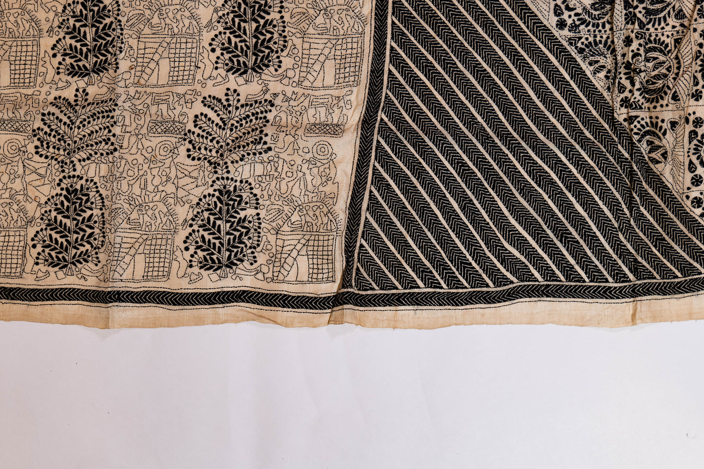 Gulbahar~ Pure Tussar Silk Saree with Monotone Thread Kantha Embroidery – Handcrafted Elegance from Bengal