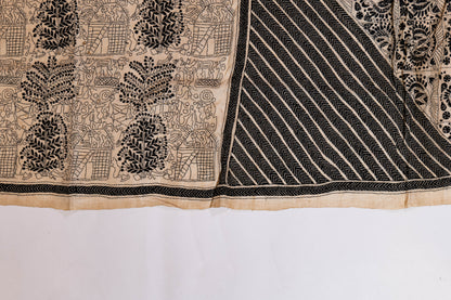 Gulbahar~ Pure Tussar Silk Saree with Monotone Thread Kantha Embroidery – Handcrafted Elegance from Bengal