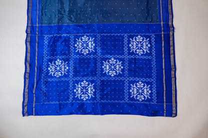 Nelkamal~ Pure Silk Single Ikkat Saree in Steel Grey with Ultramarine Blue – A Contemporary Classic
