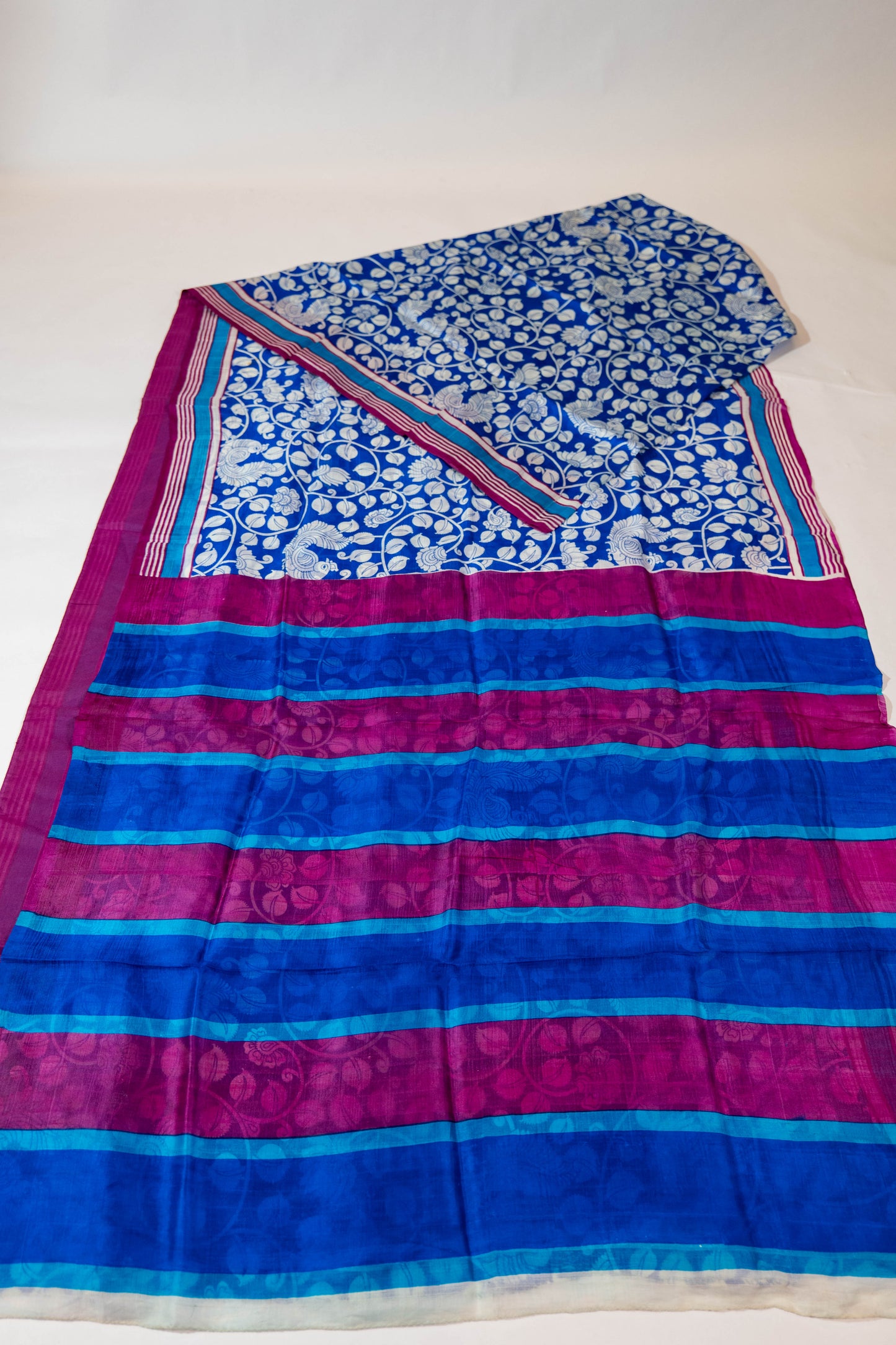 Neelphool~ Kalamkari Block Printed Pure Tussar Silk Saree – Artisanal Elegance from India’s Craft Heritage