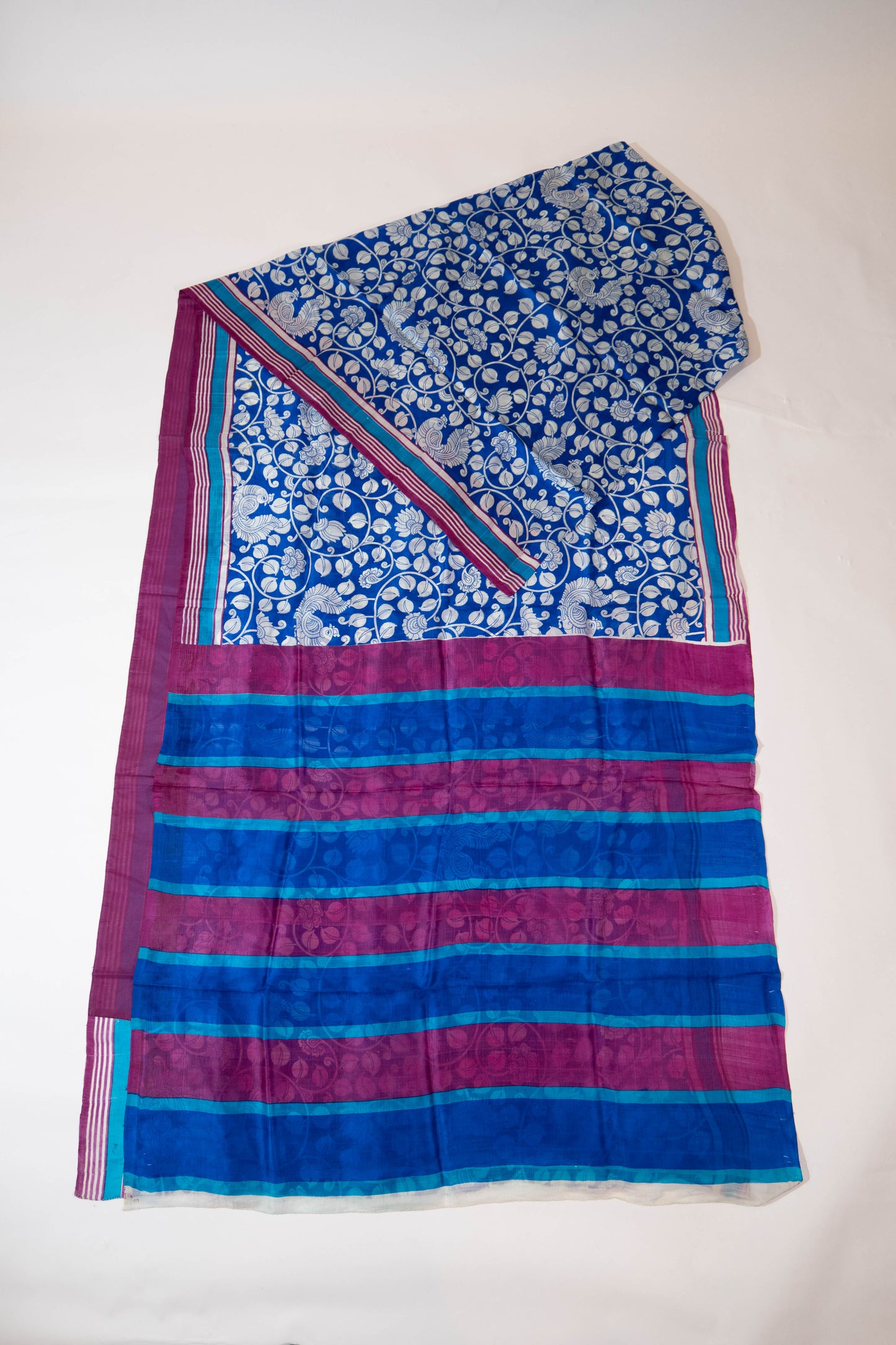 Neelphool~ Kalamkari Block Printed Pure Tussar Silk Saree – Artisanal Elegance from India’s Craft Heritage