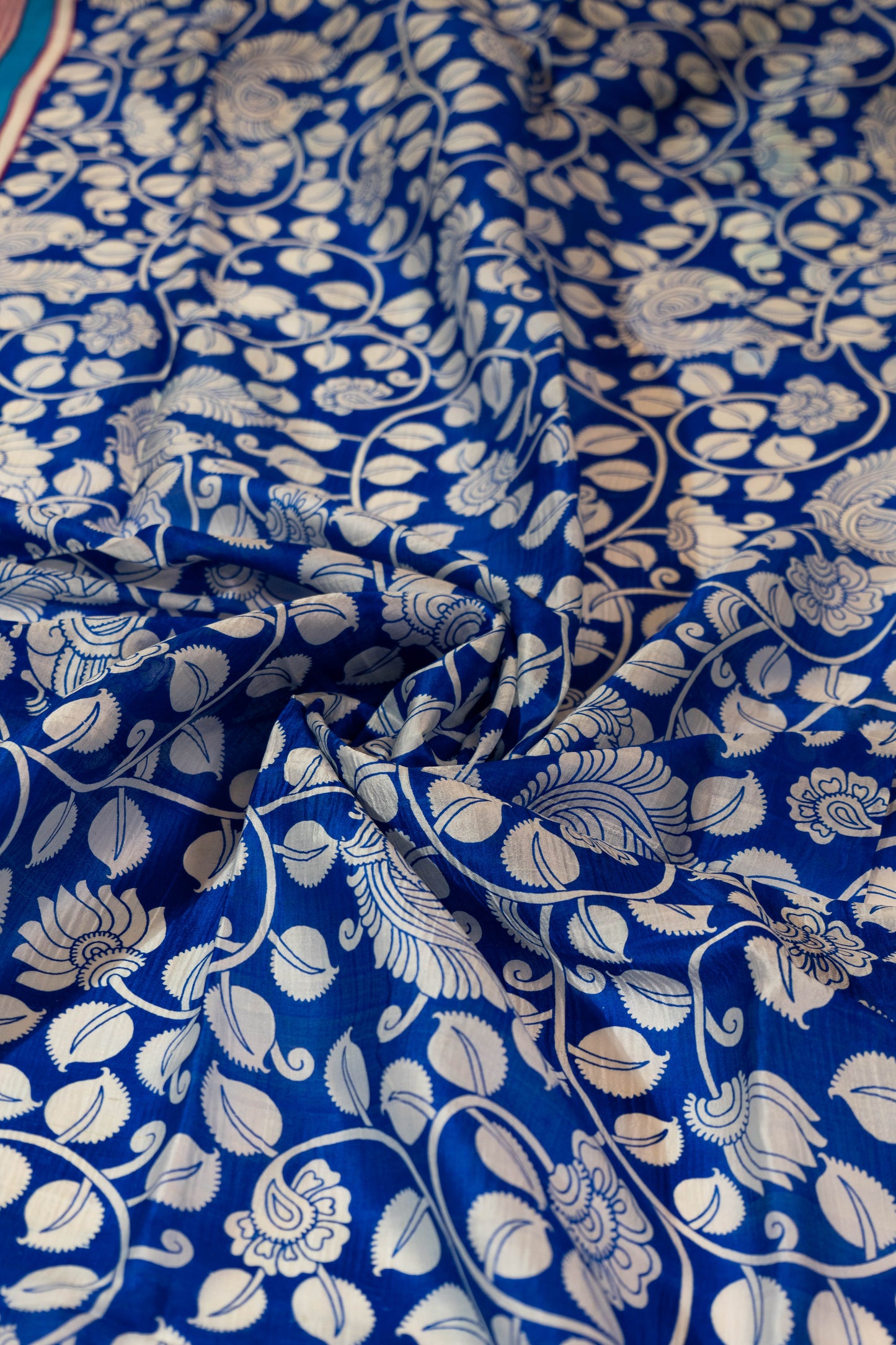 Neelphool~ Kalamkari Block Printed Pure Tussar Silk Saree – Artisanal Elegance from India’s Craft Heritage