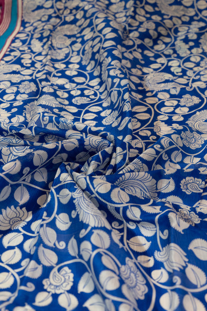 Neelphool~ Kalamkari Block Printed Pure Tussar Silk Saree – Artisanal Elegance from India’s Craft Heritage