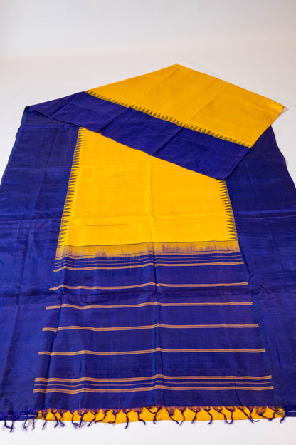 Gulkhaira~ Zero Zari Kanjivaram Pure Silk Saree in Yellow & Purple – Subtle Luxury from Tamil Nadu