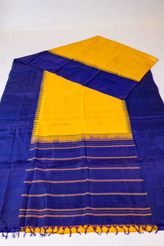 Gulkhaira~ Zero Zari Kanjivaram Pure Silk Saree in Yellow & Purple – Subtle Luxury from Tamil Nadu