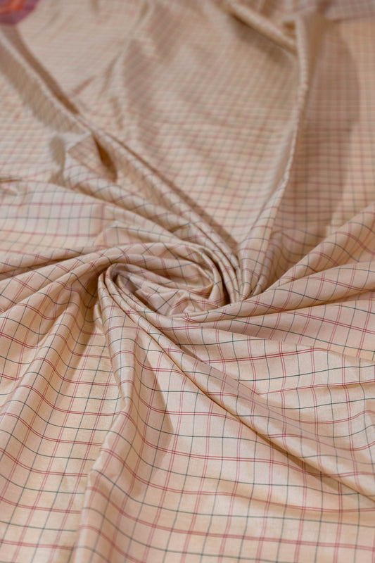 Kaamini~ Arani Silk Saree in Off-White with Maroon Checks & Thazampoo Palla – A South Indian Classic