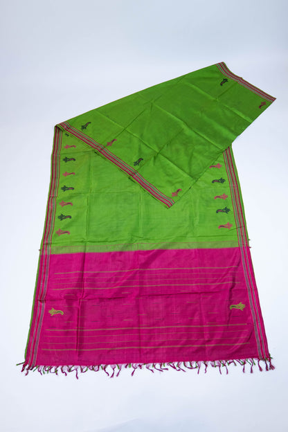 Aabha~ Sap Green & Arakku Zero Zari Korvai Kanjivaram Saree