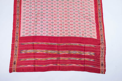 Aarya~ Peach & Roli Red Pochampally Pure Silk Saree