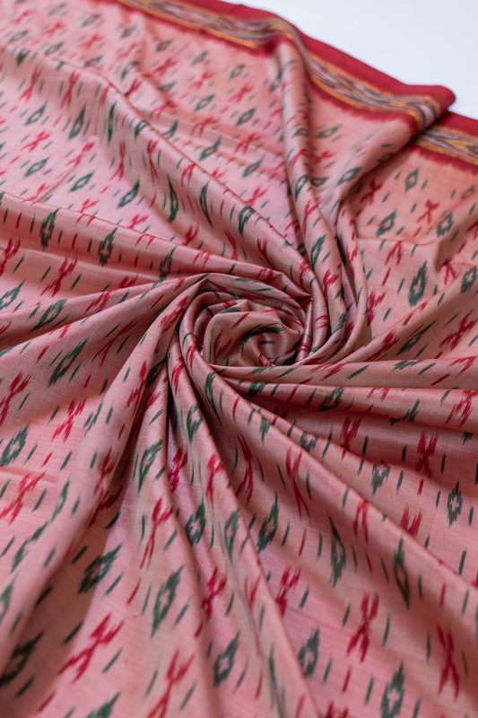 Aarya~ Peach & Roli Red Pochampally Pure Silk Saree