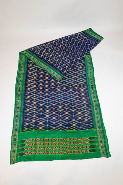 Kaveri~ Navy Blue & Green Pochampally Pure Silk Saree