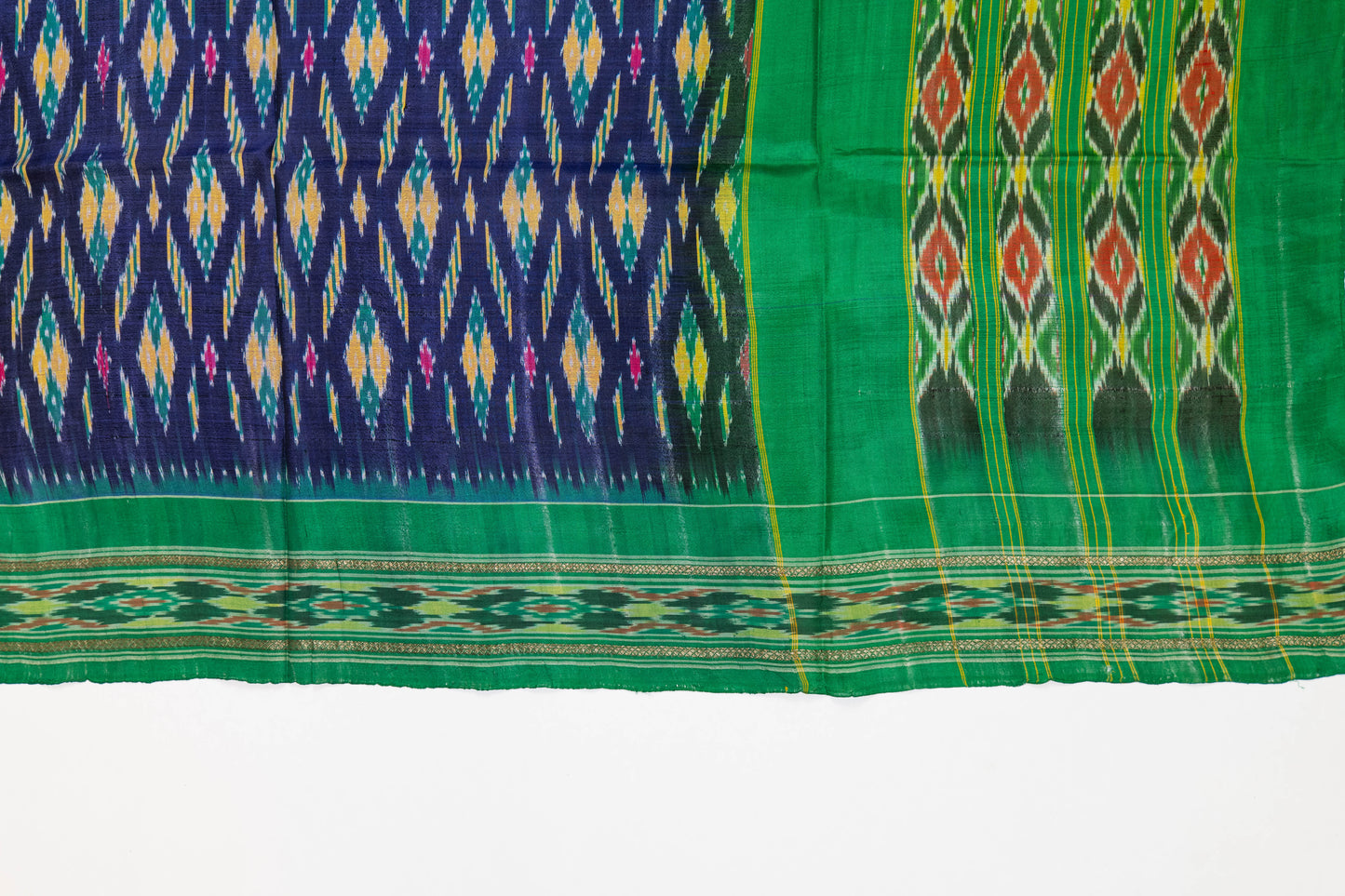 Kaveri~ Navy Blue & Green Pochampally Pure Silk Saree