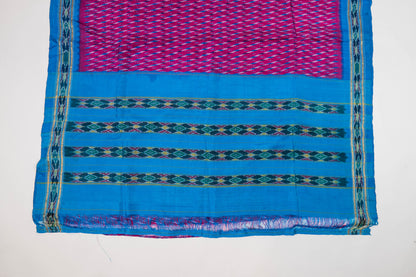 Aashna~ Magenta Pink & Teal Blue Pochampally Pure Silk Saree