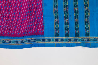 Aashna~ Magenta Pink & Teal Blue Pochampally Pure Silk Saree