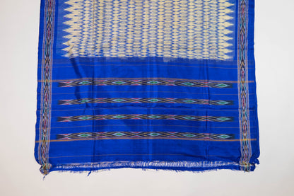 Aashika~ Cream & Blue Pochampally Pure Silk Saree
