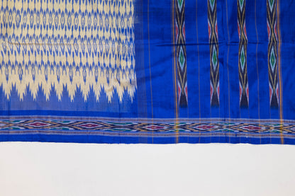Aashika~ Cream & Blue Pochampally Pure Silk Saree