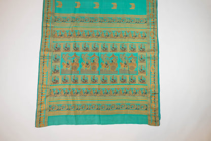 Aashna~ Sea Green Baluchari Pure Silk Saree with Meenakari