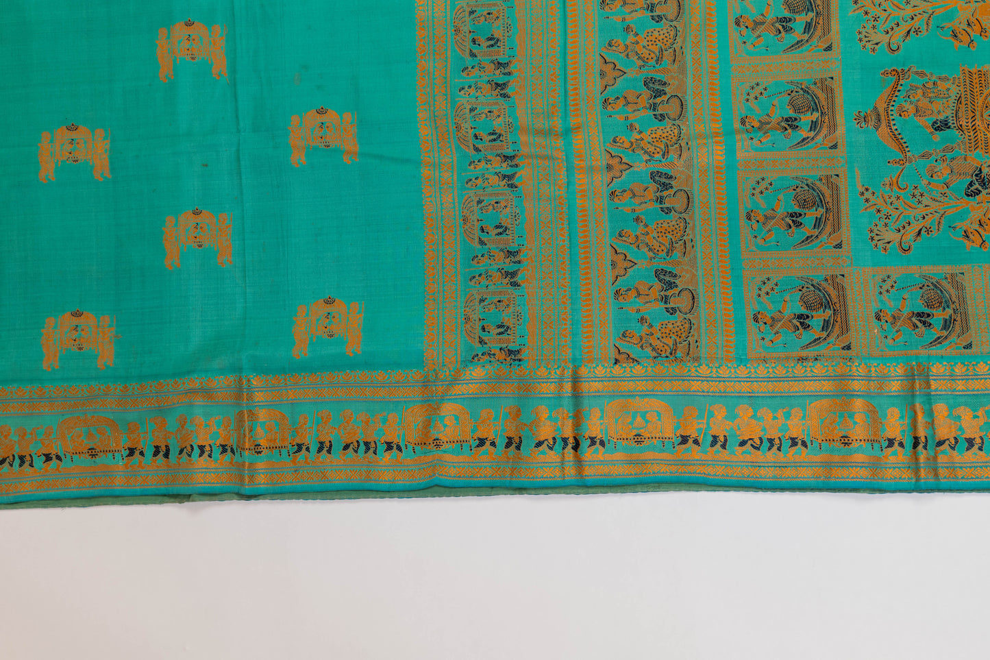 Aashna~ Sea Green Baluchari Pure Silk Saree with Meenakari