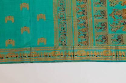Aashna~ Sea Green Baluchari Pure Silk Saree with Meenakari